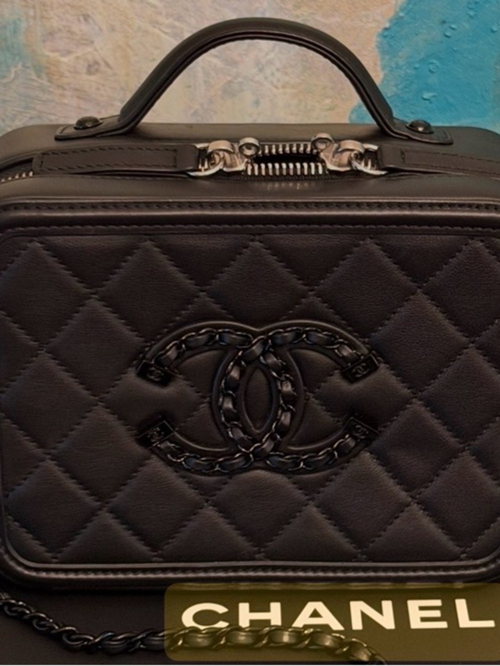 CHANEL So Black Filigree Vanity Mini Bag Full set Pristine